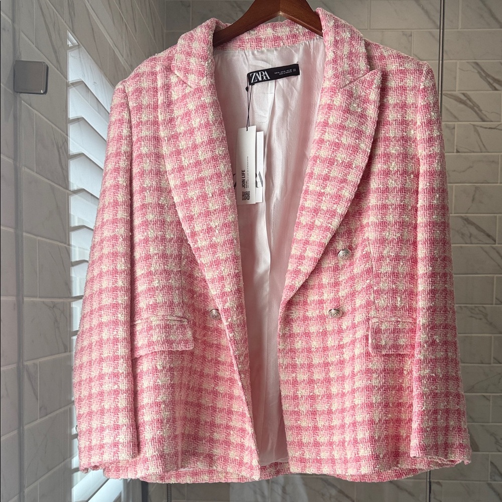 Zara Pink Checkered Blazer